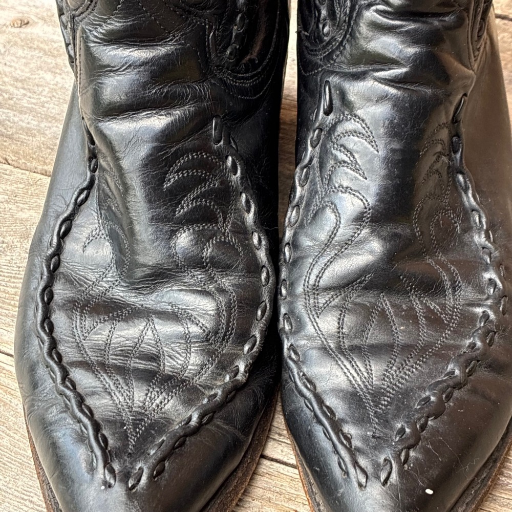 Dan Post Vintage Black Leather Cowboy Boots Men 8D Western Stitched P2379